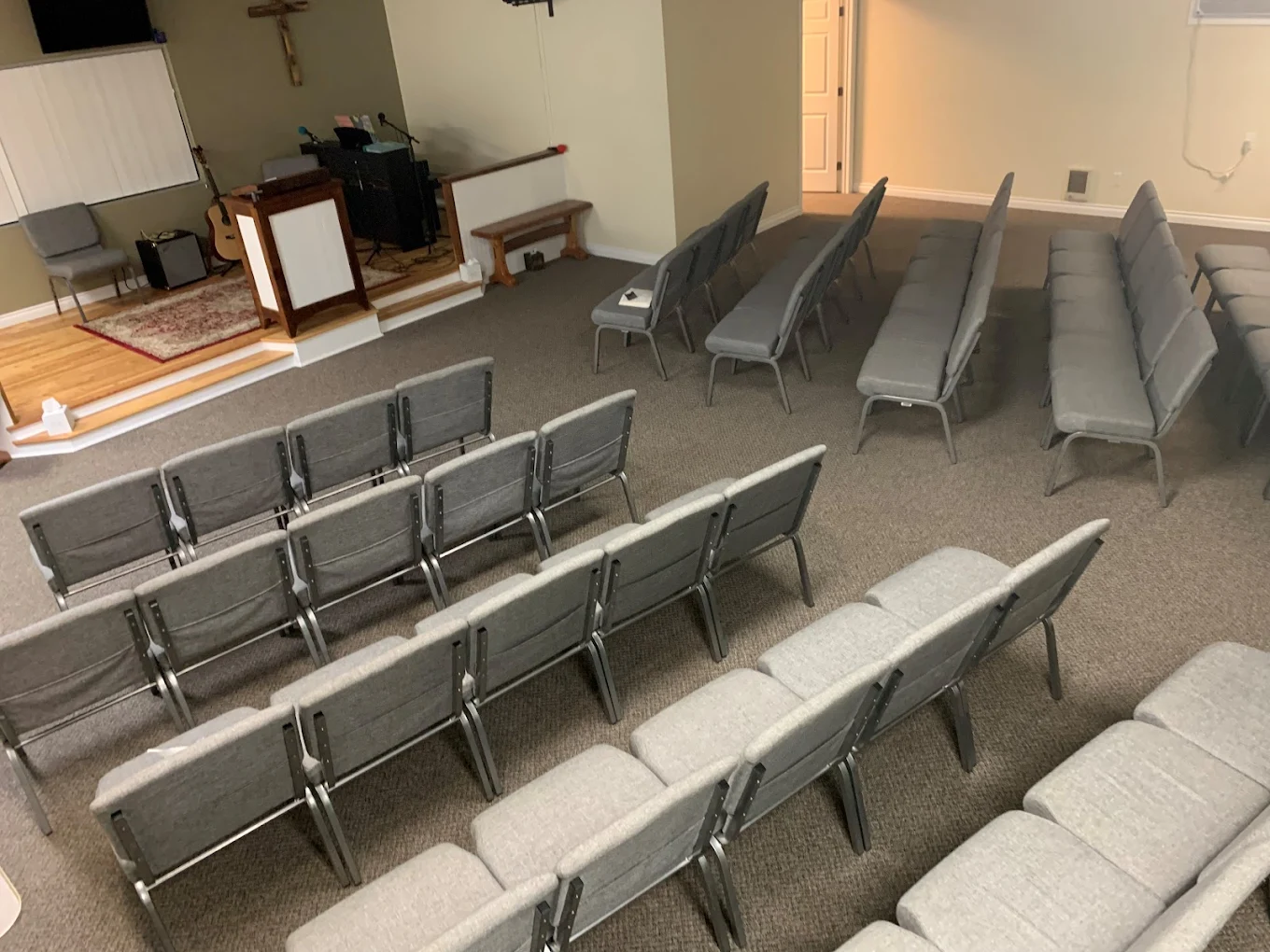 The Blessed Hope Baptist Church sanctuary, viewed from the platform